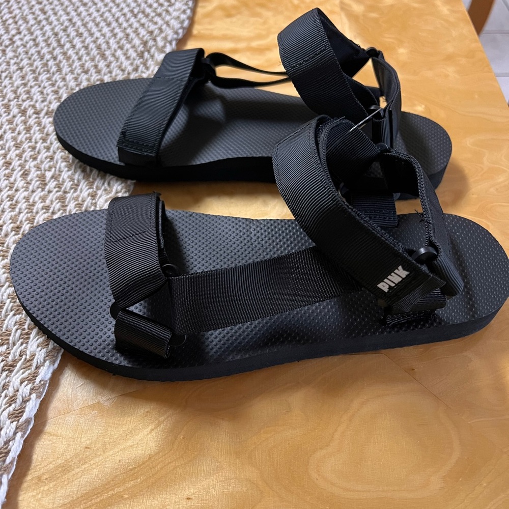 PINK black Velcro sandals